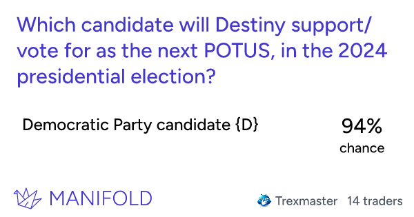 Which candidate will Destiny support/vote for as the next POTUS, in the