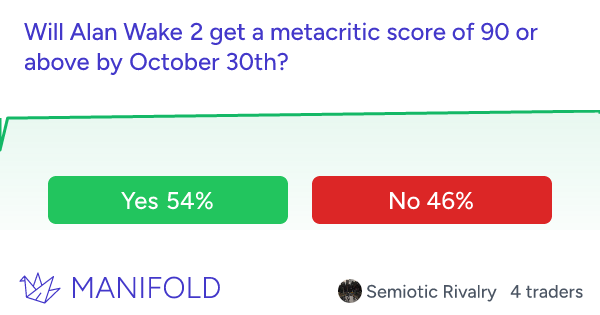 Will Alan Wake 2 get a metacritic score of 90 or above by October 30th?